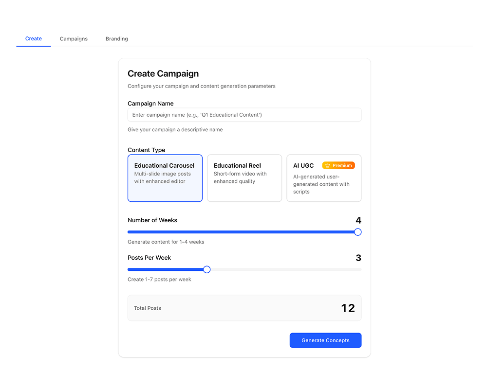 AI content generation interface